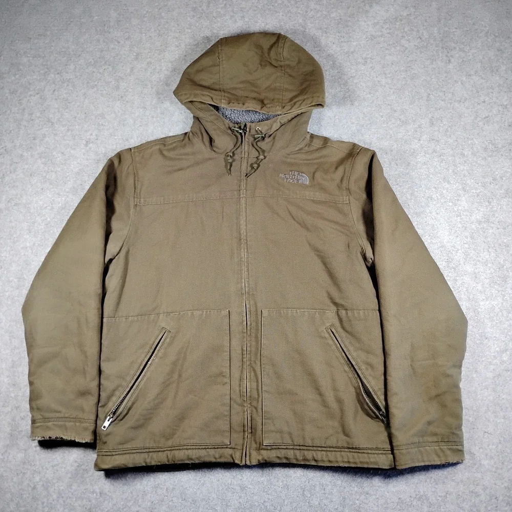 The North Face‎ Mens Brown Cotton Canvas Sherpa Lined Hooded Workwear Jacket L
